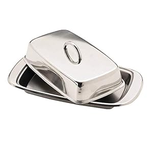 KC BLUE KitchenCraft boterschaal van roestvrij staal met deksel, 19,5 x 10 x 8 cm