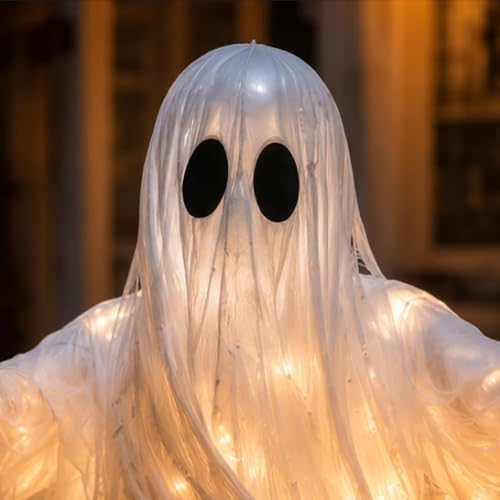 Swirling Ghost Pumpkin Yard Lamp, Lighted Spooky Ghost Statue, Halloween Swirling Ghost Pumpkin Light, Warm LED Outdoor Porch Pathway Decor, Fall Autumn Garden Lawn Holiday Ornament - 1
