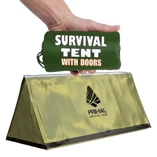 Orange Polyester Survival Tent with Doors – Compact, Durable, All-Season Shelter for Camping, Hiking, and Emergency Preparedness