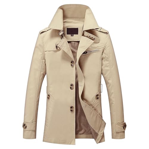Manteau coupe-vent en coton mi-long homme élégant kaki
