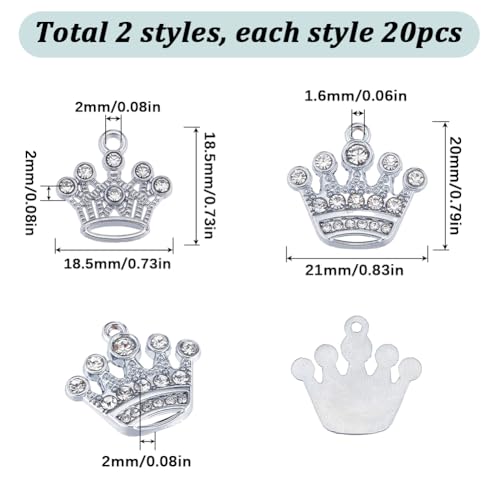 SUNNYCLUE 1 Box 40Pcs Crown Charms Silver Tiara Charm Bulk Vintage Alloy Rhinestone Mini Princess Queen Crown Charms for Jewellery Making Charms Earrings Bracelet Necklace DIY Crafts Valentine's Gifts - Image 2