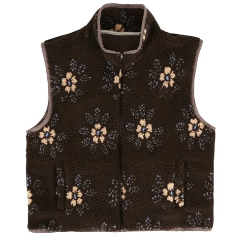 Songling Fleece Vest for Women Cute Floral Sherpa Vests Sleeveless Winter Jackets High Neck Zip Up Gilet with Pockets