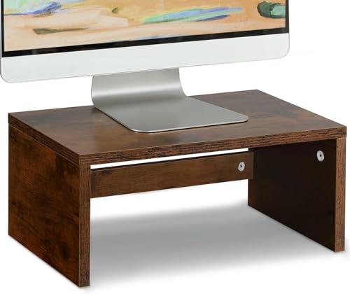 Image of Higher Monitor Stand Riser, Wood Monitor Riser with Storage for Desk Small Monitor Stand TV /Screen /PC /Laptop Riser Computer Stand Desktop Shelf (Brown)