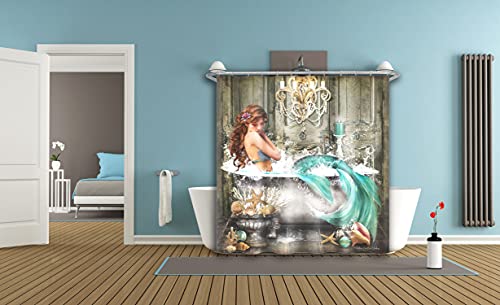 Elc Designs Group Fantasy Mermaid Print Polyester Cloth Bathtub Shower Curtain, Hooks Included, Bathroom Home Décor, 72 X 72 #TOP1