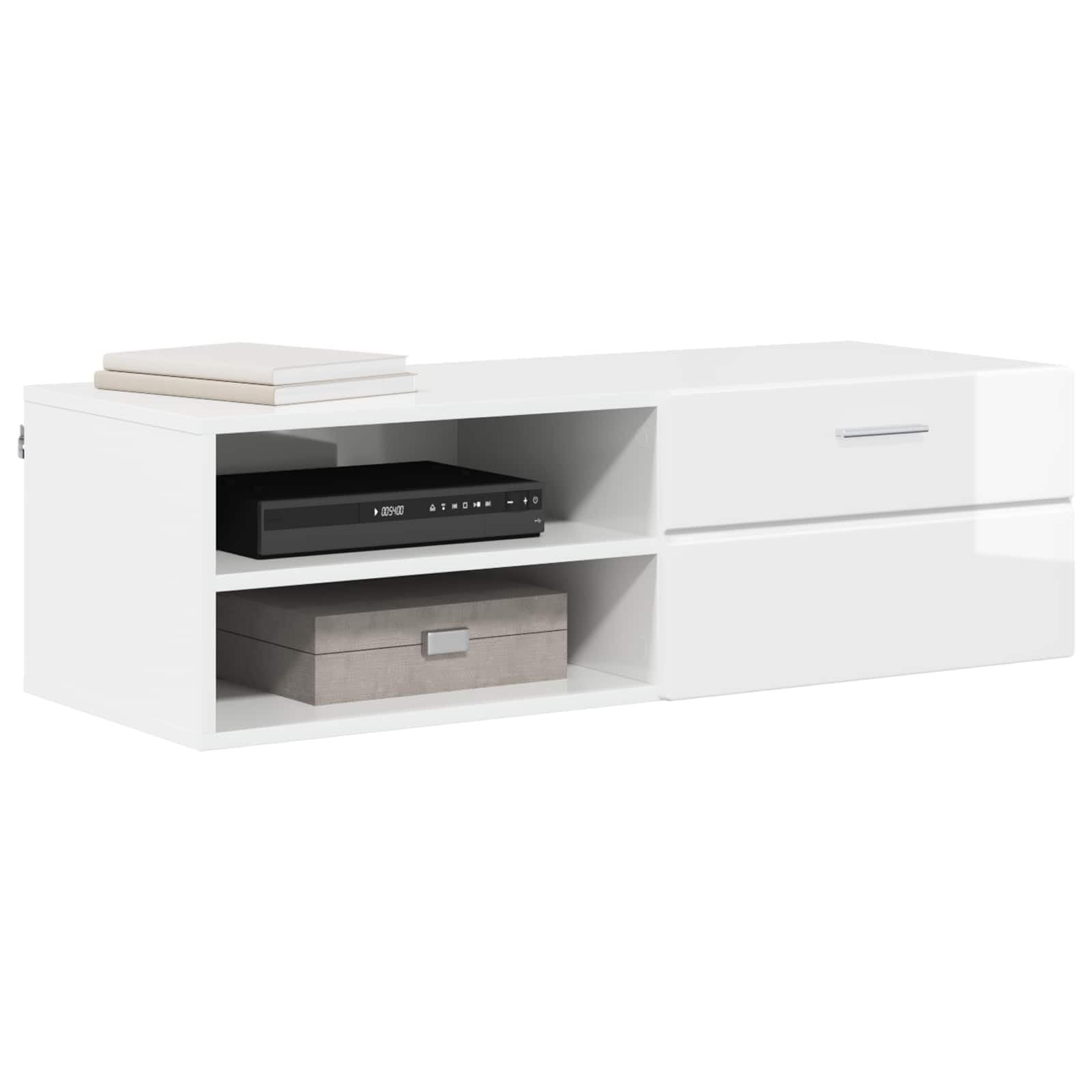 Armadio in legno bianco lucido, 100,5 x 39 x 30 cm, con vano portaoggetti e cassetto, per soggiorno, casa, ufficio, interni, ripiano funzionale e arredamento moderno