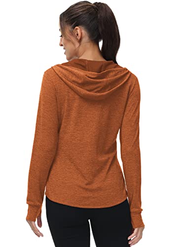 Tbmpoy Womens Upf 50+ Sun Protection Hoodie Jackets Light Weight Long Sleeve Shirts Hiking Outdoor Full Zip Tops Dark Orange Xxl #TOP1