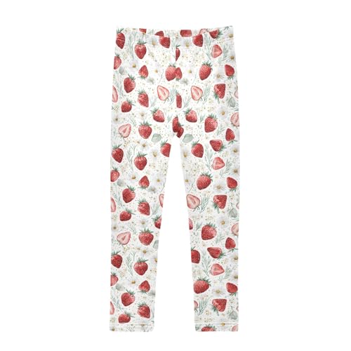 Girls' Athletic Leggings Ankle Length Yoga Dance Pants Kids Teen 4T Strawberry Flower