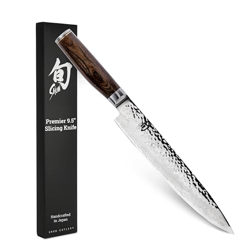 Image of Shun Cutlery Premier 9.5-inch Slicing Knife Hand-Sharpened, Damascus Cladding, Handcrafted in Japan