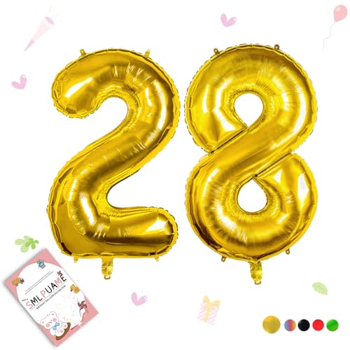 Image of 40 Inch Gold 28 Balloon Numbers, 28th Birthday Party Decorations