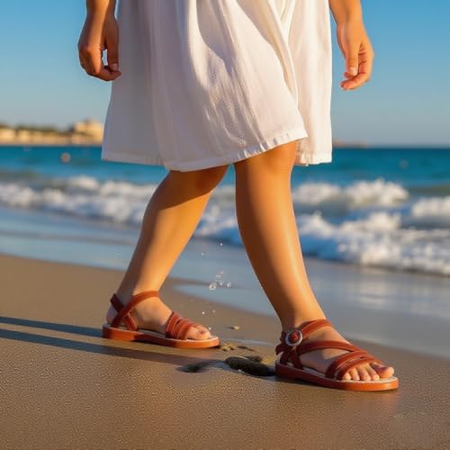 Image of ESTINE Toddler /Little Kid Girls Dress Cross Strappy Open Toe Sandals Princess Flats Summer Flower Girl Shoes