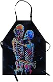 RyounoArt Skeleton Couple Apron Sugar Skull Bib Aprons with Pockets Adjustable Neck Strap for...