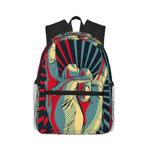 DDSFvbv Rock and Roll Unisex Rucksack, lässige Laptoptasche, strapazierfähige Tasche für Arbeit, Reisen, große Kapazität & tolles Geschenk, Schwarz , One size