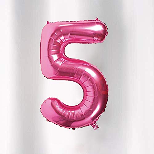 Image of AMFIN 15 Inch 5 Number Foil Balloons for 5th Birthday Baby Girl Party Decorations, Wedding Anniversary Decoration Items - Pink