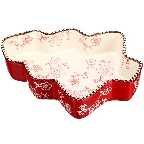 Vesici Christmas Ceramic Pie Pan 9 Inch 27oz Tree Fluted Dish, Red