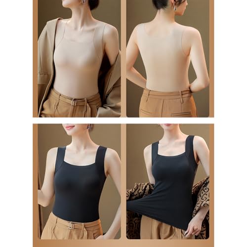 Tank Tops with Built in Bras for Older Women Plus Size Camisole Beige XL - image 4