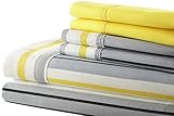 Spirit Linen Palazzo Home 105GSM 6-Piece Luxurious Printed Sheet Set, King, Grey/Yellow Stripe
