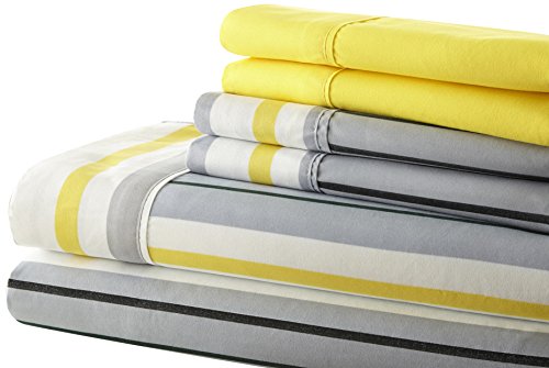 Spirit Linen home SL EST. 1988 - King Sheets, Super Soft Traditional Home Microfiber Bedding Set, Lightweight Home Decor & Ideal for All Seasons, King, Grey/Yellow Stripe
