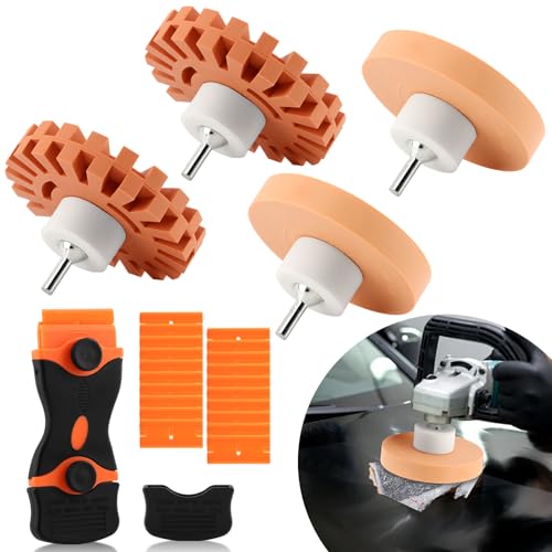 Image of 4 Pack Eraser Wheel Decal Remover Eraser, 2pcs 3.5 Inch and 4 Inch Rubber Power Drill Attachment Car Adhesive, Drill Adapter Vinyl Remover for Vinyl Decals, Labels