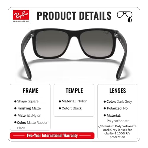Image of Ray-Ban RB4165 JUSTIN CLASSIC Square Shape Sunglasses for Men with Official Eyewear Kit