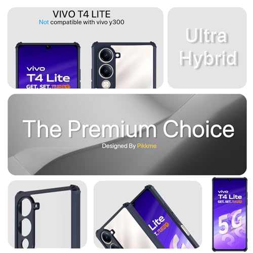 Image of Pikkme Back Cover for iQoo Z10 lite 5G / Vivo T4 lite 5G / Y19 5G / Y19e / Y04 4G / Y29s 5G | Ultra Hyrbid | Full Camera Protection | Raised Edge | Crystal Clear Transparent Bumper Case (Blue)