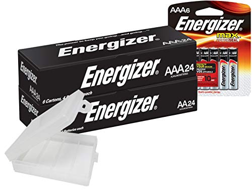 Energizer Max Alkaline 1.5V 24 AA and AAA Batteries Plus 6 Energizer Max AAA Pack (Latest Dates) with Battery Holder