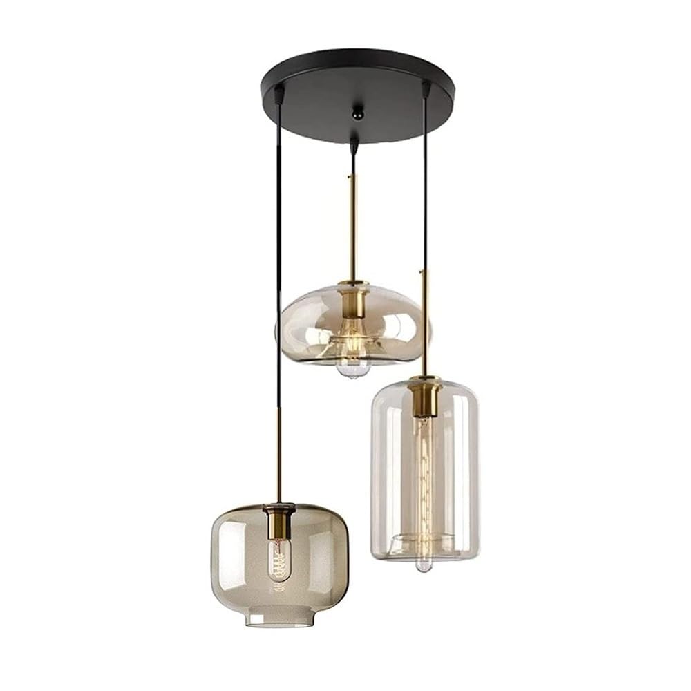 Nowoczesna lampa sufitowa, lampa wisząca, industrialny nieregularny szklany żyrandol, 3-punktowy, regulowany, bursztynowy, wiszący żyrandol restauracyjny do kuchni
