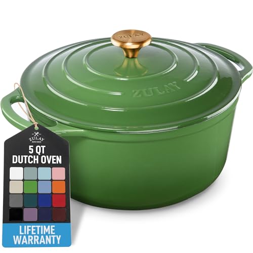 Image of Zulay Kitchen 5 Quart Enameled Cast Iron Dutch Oven Pot with Lid - Premium Durability & Oven Safe up to 500F - Heavy Duty Cookware Perfect for Bread Baking, Stews, Braising & Roasting - Green