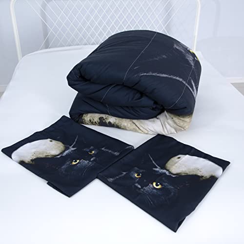 Aitazz Black Cat Comforter Set,3D Cartoon Cat Comforter Twin,Animals Print Bedding Set For Kids Girls Boys Cat Quilt Set With 1 Comforter And 2 Pillow Cases Bedroom Decor #TOP2