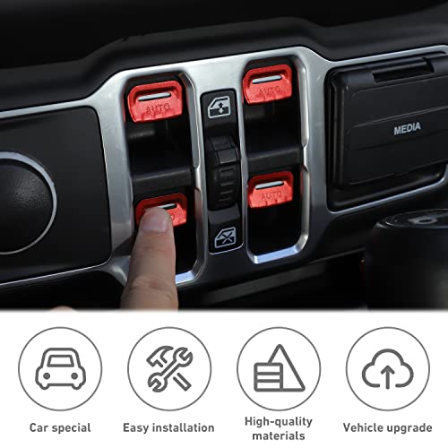 Hthe For Jl/Jt Window Control Switch Button Cover, 4Pcs Aluminum Alloy Window Switch Cover Trim Interior Accessories Compatible With Jeep Wrangler Jl Gladiator Jt 2018-2023(4Pcs,Red) #TOP5