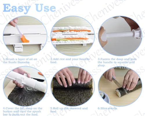 Chenivesss Sushi Maker Set, Roller mit Bambus Matte, Schnelle Sushi-Macher, DIY Maschine für Anfänger zum Selber Machen, für Party, Zuhause, Picknick und Reisen