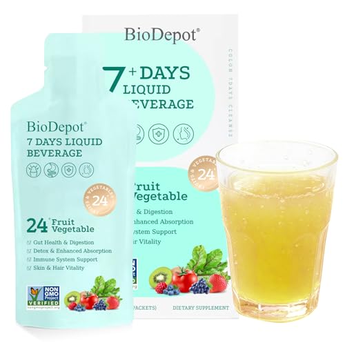 Biodepot 7 Days Colon Cleanse Liquid Beverage Gut Health Detox & Clean for Women & Men, 24 Fruit Vegetable Complex Probiotic Drink for Bowel Movements, Immune Support, Gut Flora Improvemen Supplement