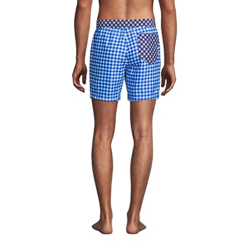 Lands' End Dj Mens 6 Inch Volley Swim Trunk Deep Sea Navy/Gingham Mix Regular Large #TOP2