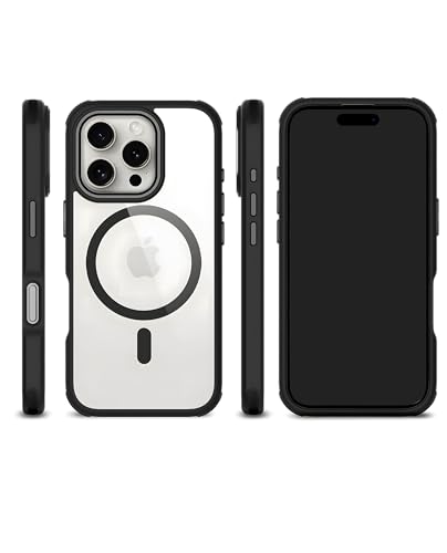 Image of DailyObjects Polycarbonate Case for iPhone 16 Pro Compatible with Mag-Safe Wireless Charging | Black Hybrid Magnetic Armour Slim Shockproof Back Cover
