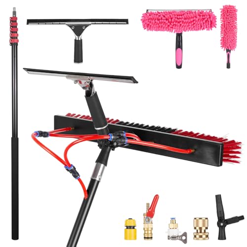 Image of 30FT Solar Panel Cleaning Brush & Squeegee Kit, Proffesional Window Washing Tool, 22in Wide Brush & 2 Dusting Brush, Water Fed Pole, Extendable Telescopic Pole for Roof Mounted Solar Panels