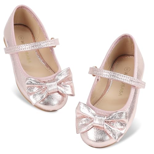Wulubaba Toddler Girls Dress Shoes with Bow Mary Jane Ballet Flats for Flower Girl Wedding Party Toddler Little Kids Pink 8