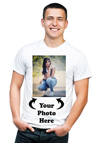 Image of Knitted Polycotton Fabric Regular Fit Men Boys Half Sleeve Photo T-Shirt Style 1 White Size : Free