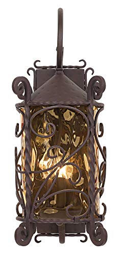 John Timberland Casa Seville Rustic Outdoor Wall Light Fixture Lantern Dark Walnut Iron Scroll 23 3/4" Hammered Glass Decor For Exterior House Porch Patio Outside Deck Garage Front Door Home #TOP2