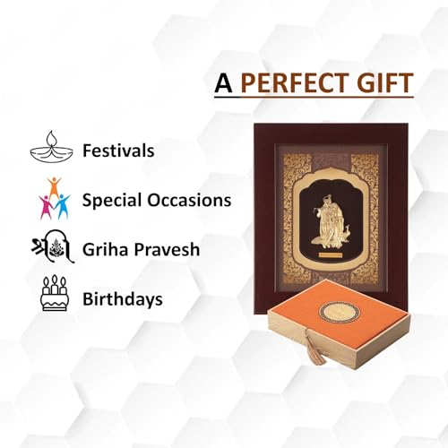 Image of Pk & Pk Jewellers Radhe Krishna 24kt Pure Gold Art Frame - Beautiful Artwork For Home Decor - Rectangular God Photo Frame, Golden Wall Frame (20 x 25 Cm), Well-Crafted Multicolour Frame For Decor