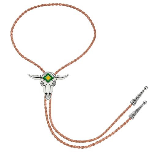 Image of Jeilwiy Bolo Tie for Men Western Cowboy Tie Necklace Gold Bolo Tie Leather Necktie Halloween Tie Accessories for Women