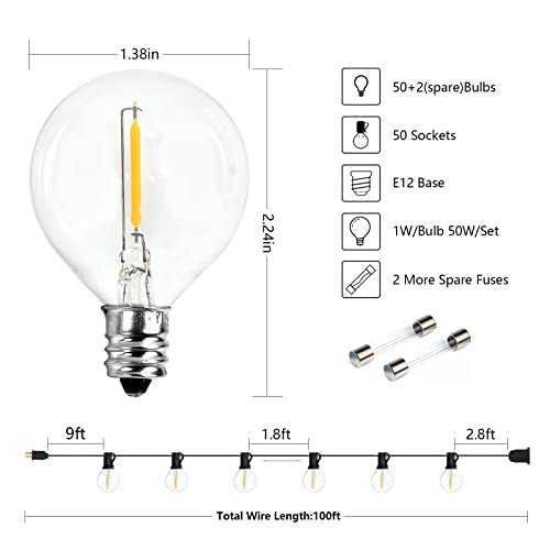 Hidixon 100ft Outdoor String Lights Waterproof Patio Lights,Shatterproof Led Outside Globes UL Listed Exterior, Indoor Lighting Backyard Bistro Party