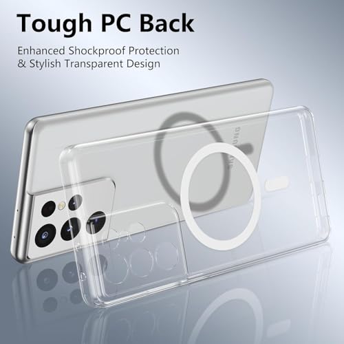 Image of Magnetic Case for Samsung Galaxy S21 Ultra Compatible with MagSafe, Shockproof Phone Bumper Cover, Anti-Scratch Clear Back Plastic (Clear)