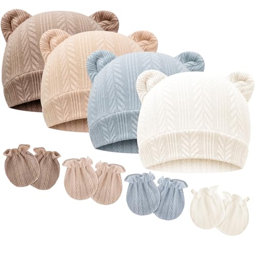 DRESHOW Neugeborenes Baby Mütze Hut und Handschuhe Set Beanie Bekleidung Unisex Infant Hut Kindergarten Mütze Baby Jungen Mädchen 0-6 Monate