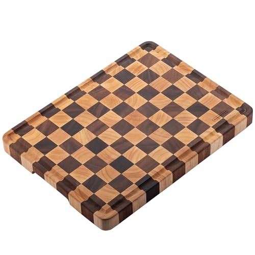 Tabla de Cortar Muso Wood Grande de Grano Final 16x12 Pulgadas, Tabla Cuadrillé con Patas, Hecha de Acacia y Madera de Caucho, para Cocina con Ranura para Jugo y Mango miniatura 1