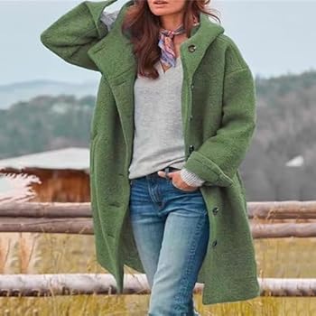 Generieke Wollen damesjas met capuchon, trenchcoat lange winter winterjas elegante overgangsjas effen vrijetijdsjas met zakken losse winter warme winterjas vrijetijdsjas capuchon wollen jas, grijs, L