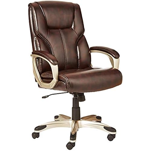 Amazon Basics Executive High Back Office Chair, Adjustable Height, Tilt, Swivel, Padded Armrests, Brown/Gold