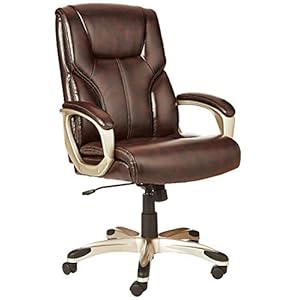 Amazon Basics Executive High Back Office Desk Chair, Adjustable Height, Tilt, Swivel, One Size, Brown/Gold