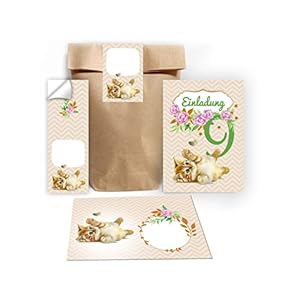 Junapack Lot de 12 cartes d’invitation pour 9e anniversaire d’enfant avec 12 enveloppes et 12 sachets Motif chat