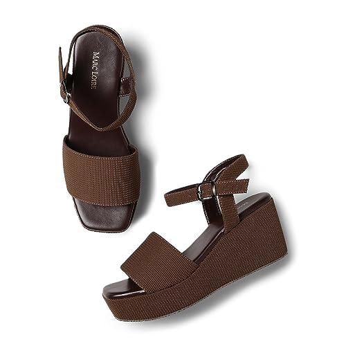 Image of Marc Loire Women's Fashion Square Toe Buckle Straps Wedge Heels