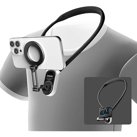 SEANCHEER H-01 Magnetic Neck Smartphone Mounts for POV Vlog Hands Free Video Recording Content Creator Essentials for iPhone Android Phone Go Pro Action Camera Neck Tripod Chest Mount （Black） Cover