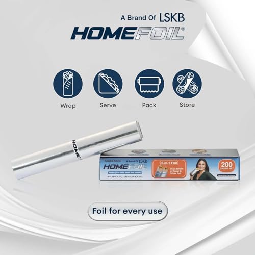 Image of HOMEFOIL 2-in-1 Paper & Silver Converted Aluminium Foil (200 Grams Net) for Food Packing | Keeps Food Fresh | Ideal for Food Wrapping, Packing, Storing and Serving | 13.22 Meter Net Guaranteed Length